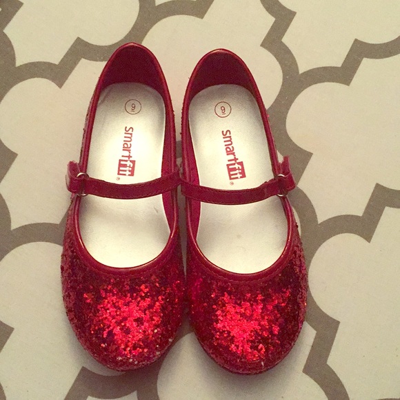 red sequin shoes girl